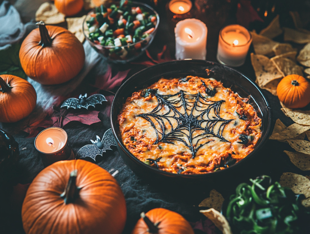 Spiderweb Taco Dip with Bat Tortilla Chips