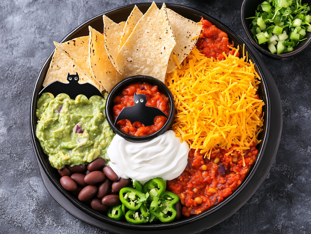 Spiderweb Taco Dip with Bat Tortilla Chips